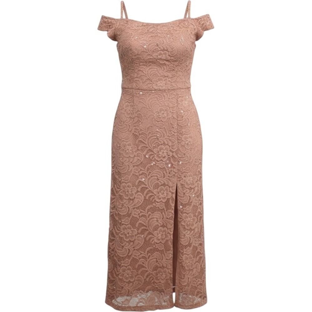 Candalite Petite Pink Lace Midi Dress PM Cold Shoulder Wedding Cocktail Romantic